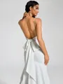 Sheath V-neck Bow Chapel Train Stretch Crepe Wedding Dress