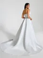 A-line Straight Pleated Chapel Train Satin Wedding Dress