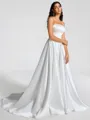 A-line Straight Pleated Chapel Train Satin Wedding Dress