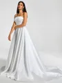 A-line Straight Pleated Chapel Train Satin Wedding Dress