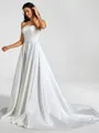 A-line Straight Pleated Chapel Train Satin Wedding Dress