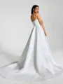 A-line Straight Pleated Chapel Train Satin Wedding Dress
