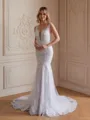 Trumpet/Mermaid Tulle Lace Scoop Sleeveless Court Train Wedding Dresses