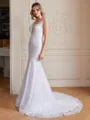 Trumpet/Mermaid Tulle Lace Scoop Sleeveless Court Train Wedding Dresses