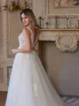 A-Line/Princess Tulle Applique V-neck Sleeveless Cathedral Train Wedding Dresses