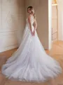 A-Line/Princess Tulle Applique V-neck Sleeveless Chapel Train Wedding Dresses
