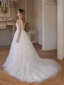 A-Line/Princess Tulle Applique V-neck Sleeveless Chapel Train Wedding Dresses