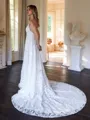 A-Line/Princess Lace V-neck Sleeveless Chapel Train Wedding Dresses
