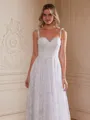 A-Line/Princess Lace Spaghetti Straps Sleeveless Chapel Train Wedding Dresses
