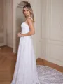 A-Line/Princess Lace Spaghetti Straps Sleeveless Chapel Train Wedding Dresses