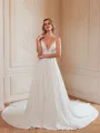 A-Line/Princess Stretch Crepe Lace V-neck Sleeveless Cathedral Train Wedding Dresses