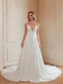 A-Line/Princess Stretch Crepe Lace V-neck Sleeveless Cathedral Train Wedding Dresses