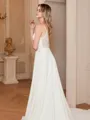A-Line/Princess Stretch Crepe Lace V-neck Sleeveless Cathedral Train Wedding Dresses