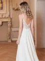 A-Line/Princess Stretch Crepe Lace V-neck Sleeveless Cathedral Train Wedding Dresses