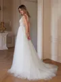 A-Line/Princess Tulle Applique V-neck Sleeveless Sweep/Brush Train Wedding Dresses