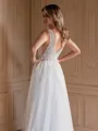 A-Line/Princess Tulle Applique V-neck Sleeveless Sweep/Brush Train Wedding Dresses