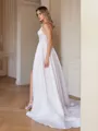 A-Line/Princess Satin Ruffles V-neck Sleeveless Court Train Wedding Dresses