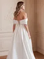 A-Line/Princess Satin Ruched Off-the-Shoulder Sleeveless Chapel Train Wedding Dresses