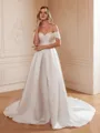 A-Line/Princess Satin Ruched Off-the-Shoulder Sleeveless Chapel Train Wedding Dresses