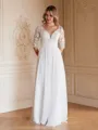 A-Line/Princess Chiffon Lace V-neck 1/2 Sleeves Floor-Length Wedding Dresses