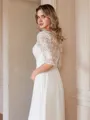 A-Line/Princess Chiffon Lace V-neck 1/2 Sleeves Floor-Length Wedding Dresses