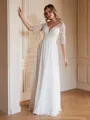 A-Line/Princess Chiffon Lace V-neck 1/2 Sleeves Floor-Length Wedding Dresses