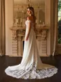 A-Line/Princess Stretch Crepe Lace Off-the-Shoulder Short Sleeves Court Train Wedding Dresses