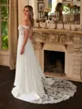 A-Line/Princess Stretch Crepe Lace Off-the-Shoulder Short Sleeves Court Train Wedding Dresses