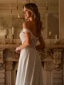 A-Line/Princess Stretch Crepe Lace Off-the-Shoulder Short Sleeves Court Train Wedding Dresses