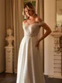 A-Line/Princess Stretch Crepe Lace Off-the-Shoulder Short Sleeves Court Train Wedding Dresses