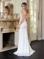 Sheath/Column Charmeuse Lace V-neck Sleeveless Sweep/Brush Train Wedding Dresses