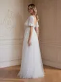 A-Line/Princess Tulle Lace V-neck Short Sleeves Floor-Length Wedding Dresses