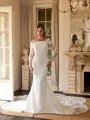Sheath/Column Stretch Crepe Lace Scoop Long Sleeves Cathedral Train Wedding Dresses