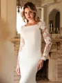 Sheath/Column Stretch Crepe Lace Scoop Long Sleeves Cathedral Train Wedding Dresses