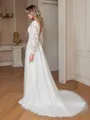 A-Line/Princess Tulle Lace V-neck Long Sleeves Court Train Wedding Dresses