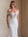 Sheath/Column Stretch Crepe Lace Off-the-Shoulder Sleeveless Court Train Wedding Dresses