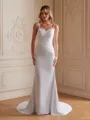 Sheath/Column Charmeuse Ruched V-neck Sleeveless Court Train Wedding Dresses