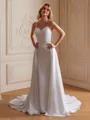 Sheath/Column Charmeuse Ruched V-neck Sleeveless Court Train Wedding Dresses