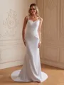 Sheath/Column Charmeuse Ruched V-neck Sleeveless Court Train Wedding Dresses