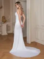 Sheath/Column Charmeuse Ruched V-neck Sleeveless Court Train Wedding Dresses