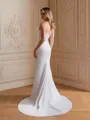 Sheath/Column Charmeuse Ruched V-neck Sleeveless Court Train Wedding Dresses