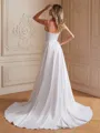Sheath/Column Charmeuse Ruched V-neck Sleeveless Court Train Wedding Dresses