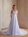 A-Line/Princess Chiffon Lace Spaghetti Straps Sleeveless Chapel Train Wedding Dresses