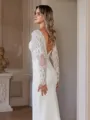 Sheath/Column Stretch Crepe Lace V-neck Long Sleeves Cathedral Train Wedding Dresses