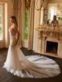 Trumpet/Mermaid Tulle Lace V-neck Sleeveless Cathedral Train Wedding Dresses