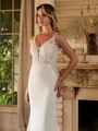 Sheath/Column Stretch Crepe Lace V-neck Sleeveless Cathedral Train Wedding Dresses