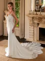 Sheath/Column Stretch Crepe Lace V-neck Sleeveless Cathedral Train Wedding Dresses