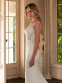Sheath/Column Stretch Crepe Lace V-neck Sleeveless Cathedral Train Wedding Dresses