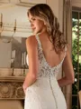 Sheath/Column Stretch Crepe Lace V-neck Sleeveless Cathedral Train Wedding Dresses