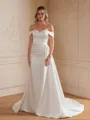 Sheath/Column Charmeuse Ruched Off-the-Shoulder Sleeveless Court Train Wedding Dresses